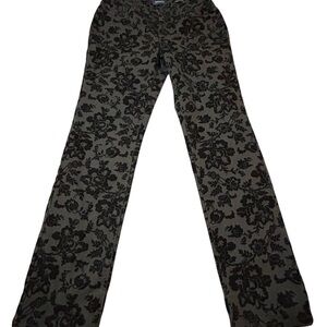 Charter Club Black Lexington Straight Pants with Black Floral Burnout